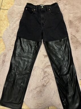 Abercrombie & Fitch Black Two-Tone Faux Leather Panel Straight Leg Jeans